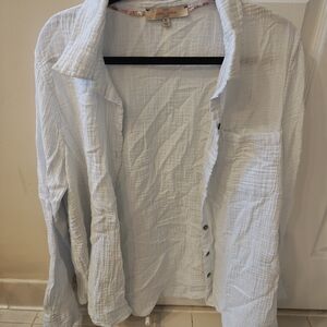 Linen Blend White Button Down